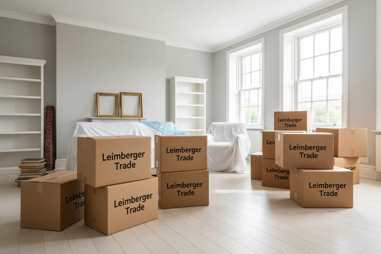Woonkamer ontruiming - alleen Leimberger Trade op dozen